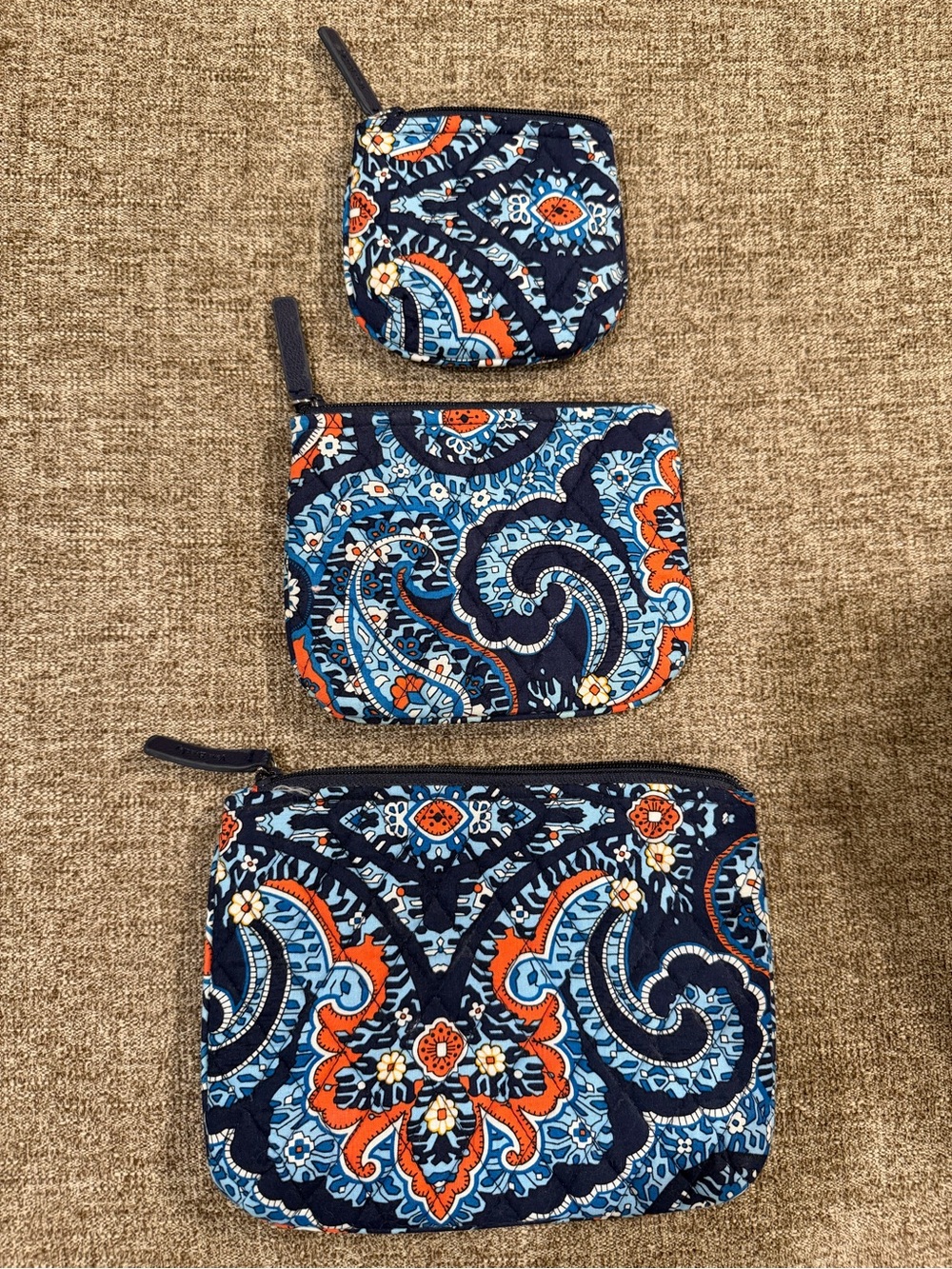 Vera Bradley Navy Paisley Pouch Trio with Blue & Orange Accents